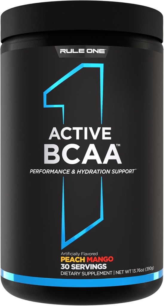 Regla 1 Active BCAA - Performance, Hydration, and Recovery Support with 5g BCAAs + Electrolytes, L-Glutamine y Citrulline (30 Servings, Peach Mango)