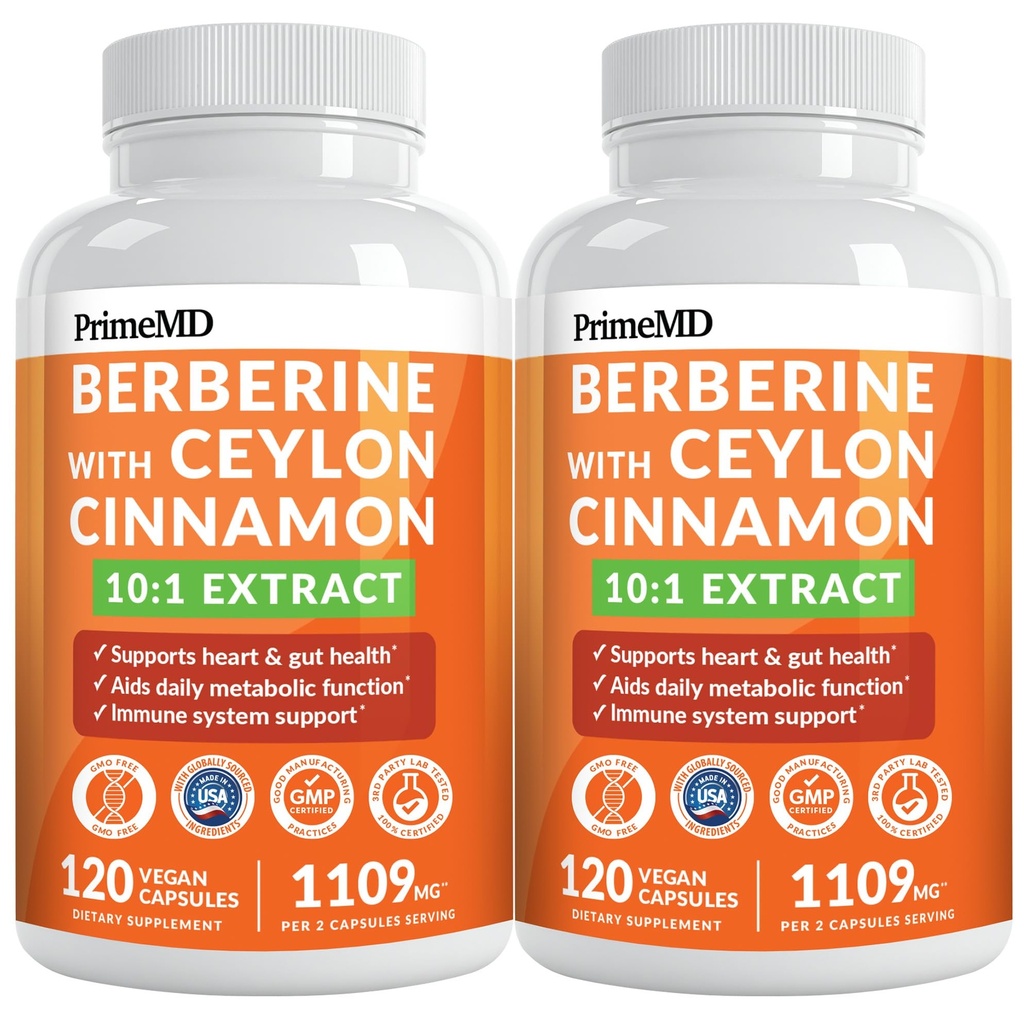 21-in-1 Suplemento de bereberina con canela de Ceylán con cromo, melón de bitter y té verde y extracto de pimiento negro 5X para energía y metabolismo Apoyo con 5279 mg (120 ct, paquete de 2)
