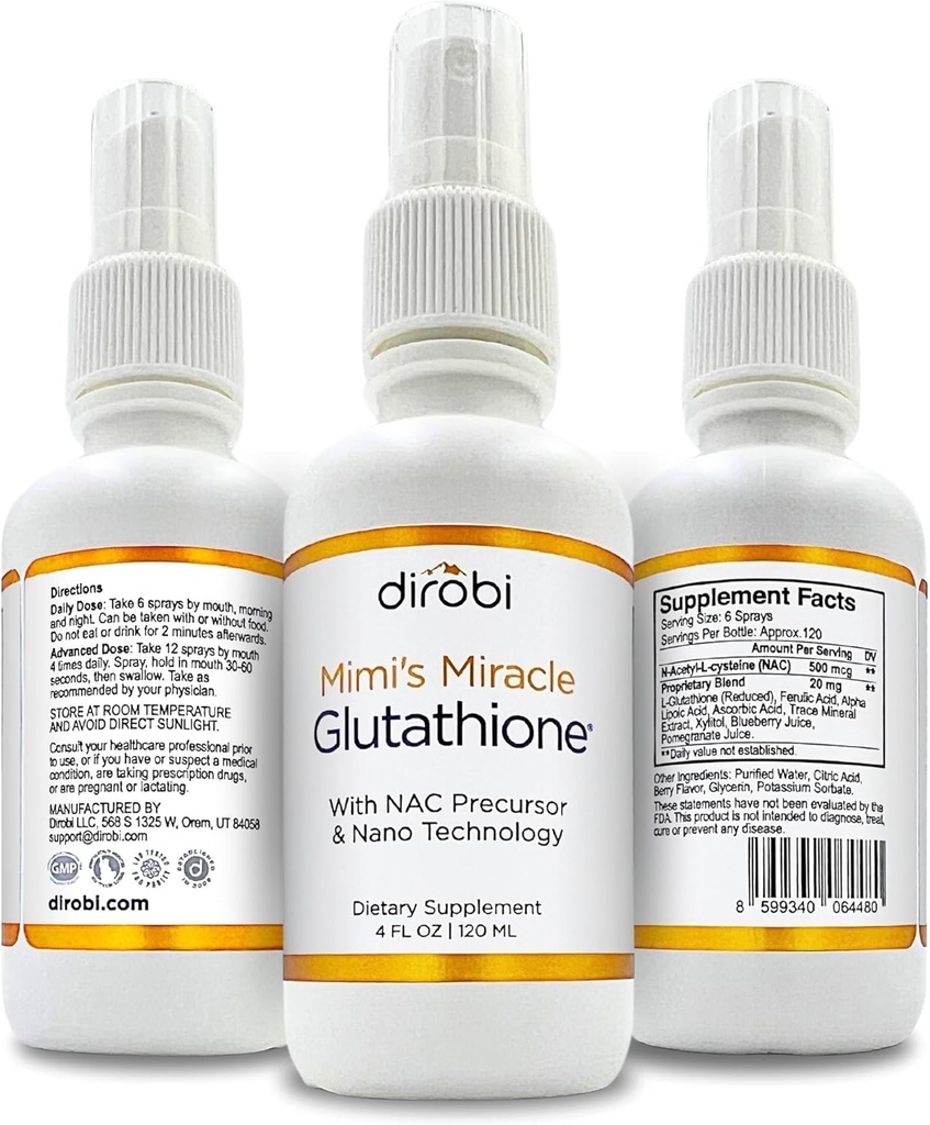 [BRSRMZQLBEHBQFYU] Mimi's Miracle Glutathione Spray, Antioxidante sublingual, Suplemento de Glutathione reducido con ácido ascórbico, Blueberry & Pomegranate Extracts, Spray Dosificación para adultos & niños, 2 onzas
