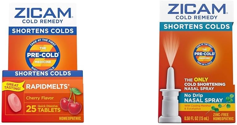 Zicam Cold Remedy, Cherry Rapidmelts (25 Conde) y No-Drip Nasal Spray (0,5 Ounce) Bundle