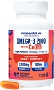 Oceanblue Omega 3 2100 con CoQ10  sometido Triple Strength Fish Oil Combo Suplemento Silencio 1350MG EPA 650MG DHA 150MG DPA con 150MG CoQ10 Silencio Orange Flavor ← Sostenimiento del corazón