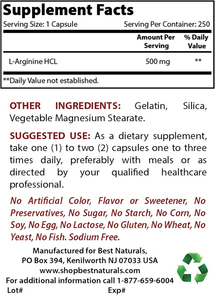 Mejores Naturales L-Arginina 500mg & L-Citrulline 1500mg