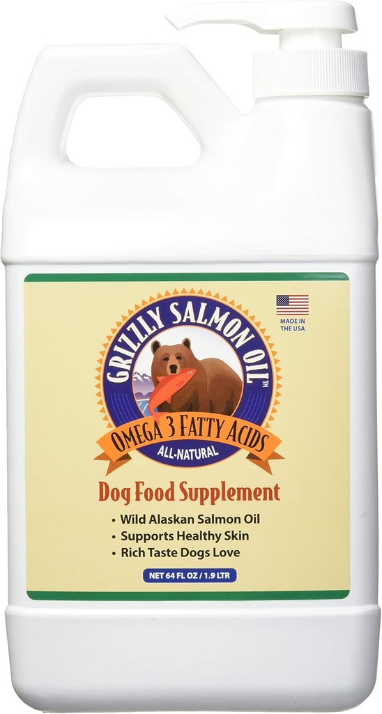 Grizzly Salmon Plus Omega Fatty Acids Food Supplement for Dogs & Cats (Various Sizes) - Wild-Sourced Omega 3-6-9, Wild Alaskan Salmon Oil (64 Fl Oz)