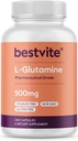 BESTVITE L-Glutamina 500mg por cápsula (240 cápsulas) - No hay fosfato de Dicalcium - No Stearates - No GMO - Gluten Free - Gut Health Support
