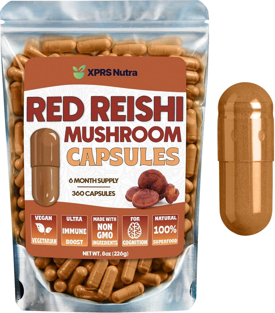Reishi Mushroom Capsules - 360 Conde Red Reishi Mushroom Capsules - 6 Mes de Suministro Real Mushrooms Reishi suplemento píldoras para cognitivo e inmune Boost - Mushroom Reishi Hongo Reishi Organico