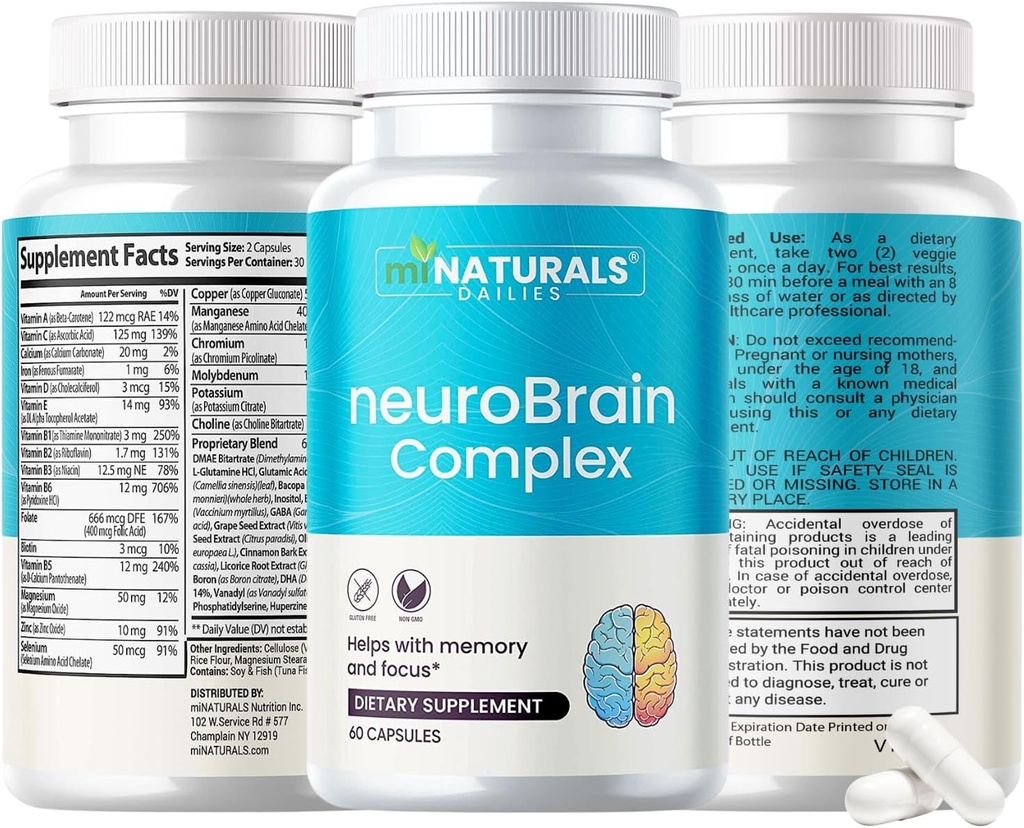 Suplemento de memoria de cerebro ← Fórmula avanzada para personas mayores ← 60 ct Caffein Free Pills ← Capsules con vitaminas y Bacopa Monnieri para ayudar con la salud mental cognitiva