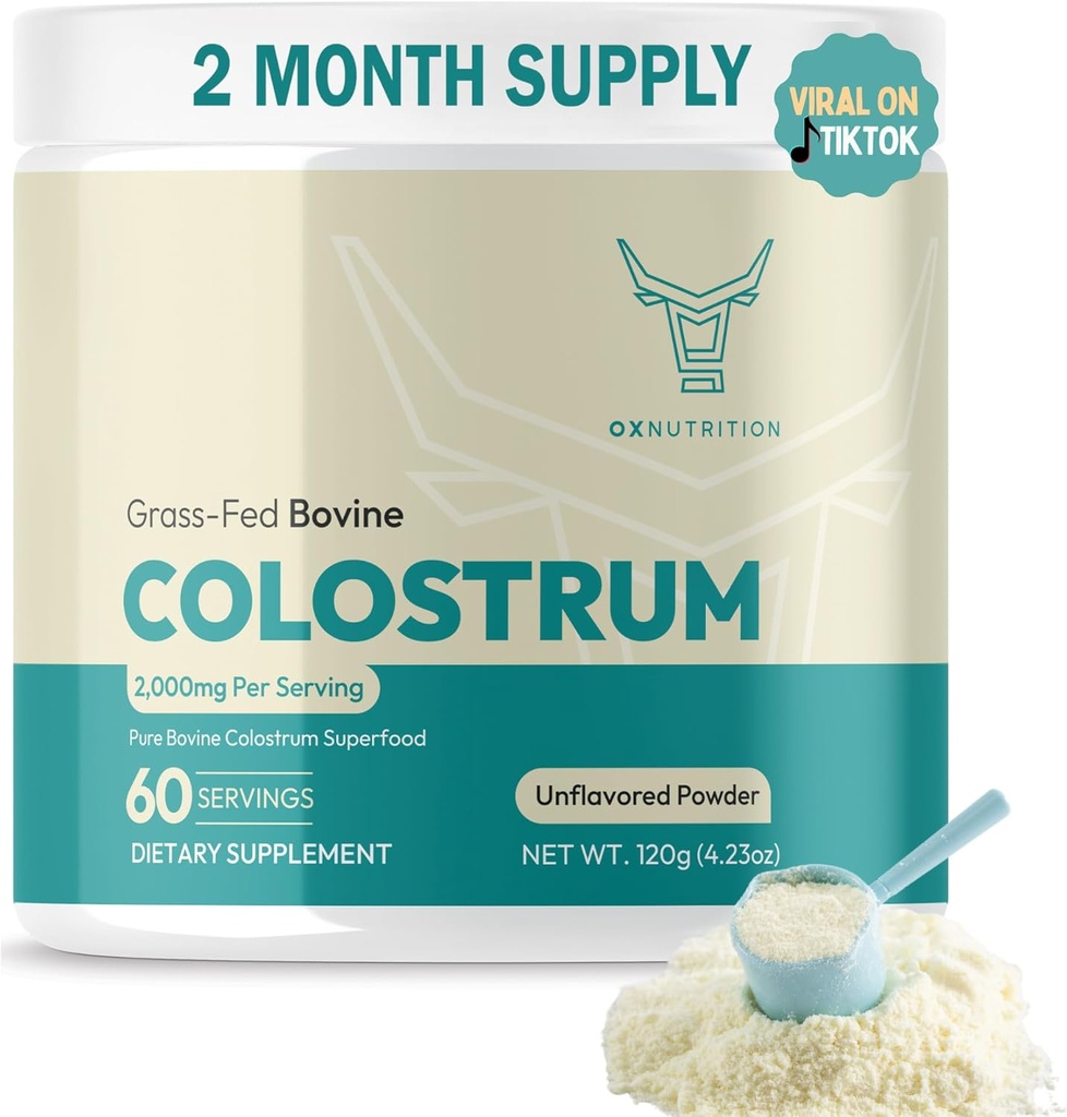 OXNUTRITION Colostrum Suplemento Polvo para Gut Health, Immune Support, Muscle Recovery, Hair & Beauty