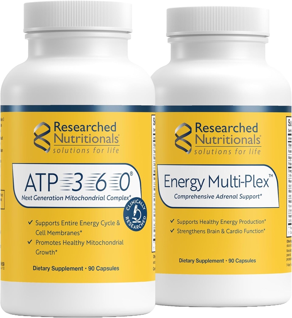 Investigación Nutricional Mens & Womens Vitamins for Energy Support - Optimized Energy Duo - Adrenal Support & Mitocondrial Suplementos para promover la energía celular óptima - ATP 360 & Energy Multi-Plex