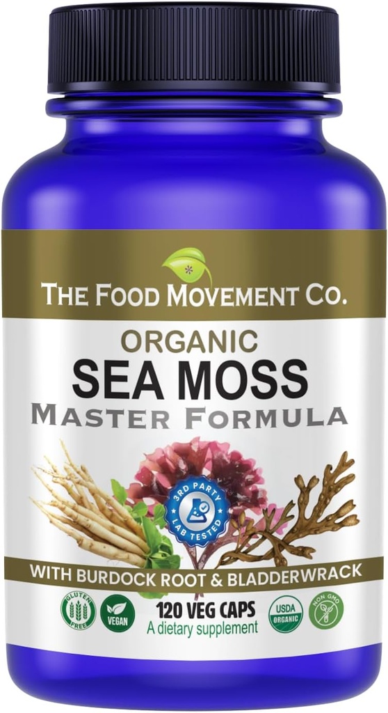 Sea Moss Master Fórmula con Burdock Root & Bladderwrack for Gut Health ← Suplemento Vegan Orgánica para Mujeres & Hombres