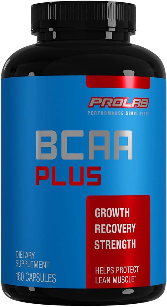 Prolab BCAA Más cápsulas de aminoácidos ramificados de cadena, recuperación muscular, apoyo al músculo magro, resistencia y rendimiento (180 cápsulas)