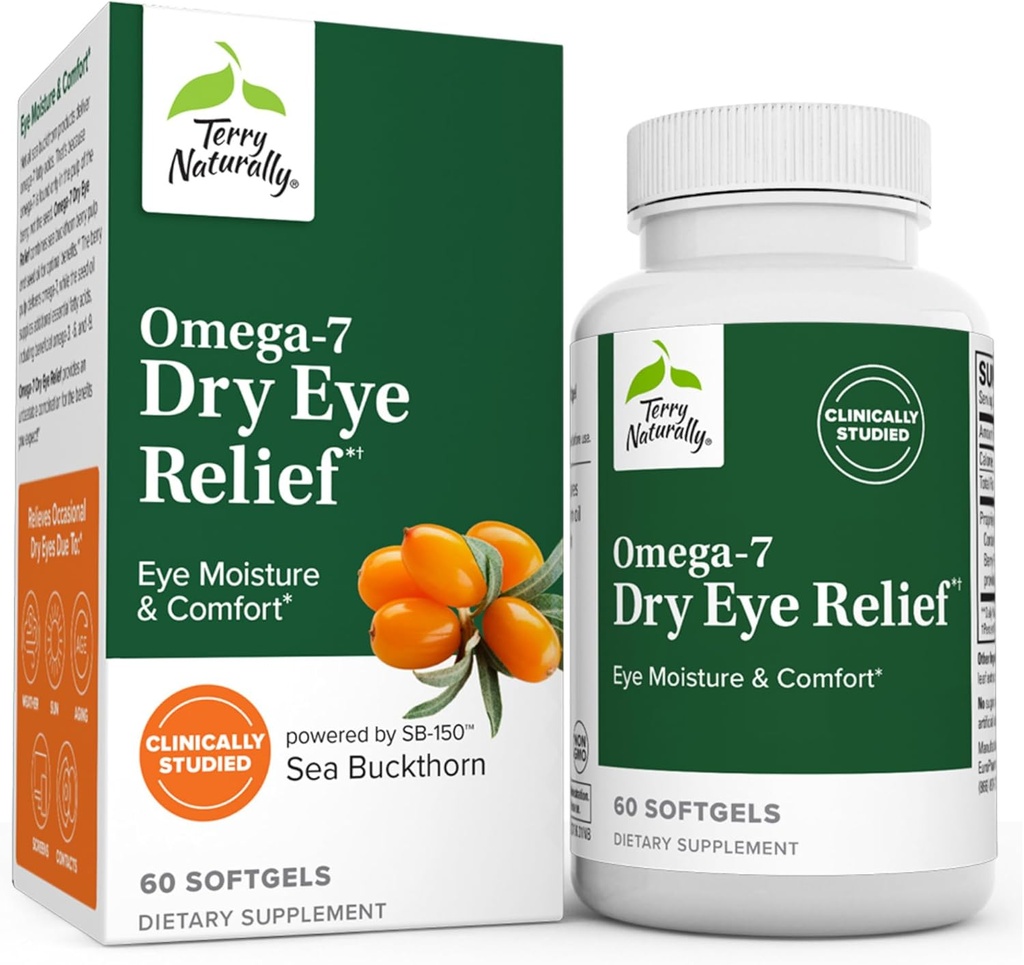 Terry Naturalmente Omega-7 Dry Eye Relief - 60 Softgels - Eye Moisture & Comfort - Non-GMO, Gluten Gratis - 60 Servings