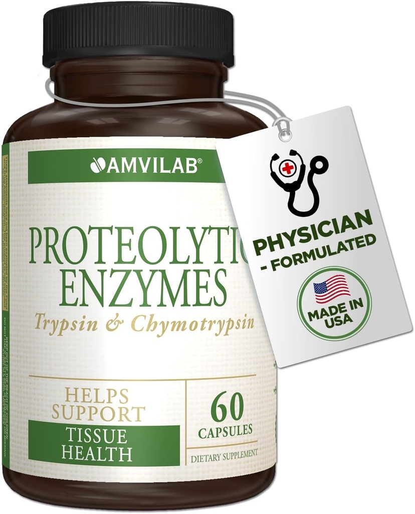 Enzimas proteolíticas - Trypsin " Chymotrypsin - Reduce la inflamación de Edema De lesiones en tejidos - Asistencia Digestivo, tejido & salud inmunitaria - Boost de recuperación - Suplemento dietético -60 cápsulas