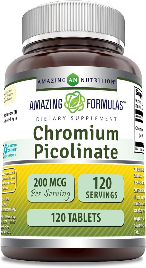 Fórmulas increíbles Chromium Picolinate Suplemento TENIDO 200 Mcg Por Serving TENIDO Tablets Silencio No-GMO TENIDO Gluten Free TEN Made in USA (120 Conde)