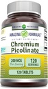 Fórmulas increíbles Chromium Picolinate Suplemento TENIDO 200 Mcg Por Serving TENIDO Tablets Silencio No-GMO TENIDO Gluten Free TEN Made in USA (120 Conde)