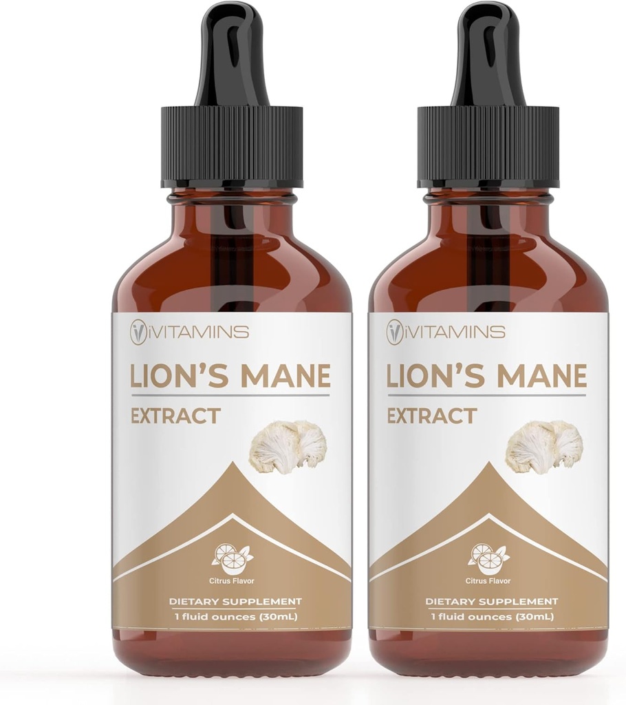 Lions Mane Liquid - Mane Tintura Mane para la memoria, Focus & Clarity - Lions Mane Suplemento - Lions Mane - Suplemento de la seta del mango del león - Suplemento de apoyo cerebral nootrópico - (2 Pack)