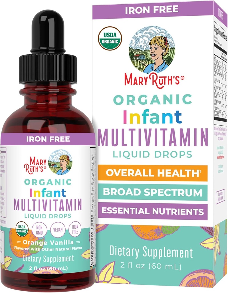 MaryRuth Organics Multivitamin for Infants Silencio USDA Orgánica ← Multivitamin Liquid Drops for Babies 6-12 Meses ← Immune Support & General Wellness ← Vegan ← Non-GMO Silencio Gluten Gratis Silencio 2 Fl Oz
