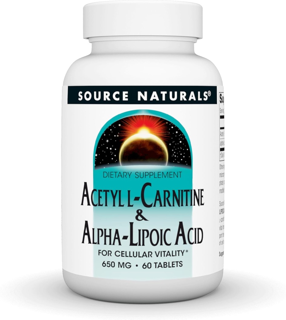 Fuente Naturals Acetyl L-Carnitina & Ácido Alfa-Lipoico, para Vitalidad Celular*, 650mg - 60 Tabletas