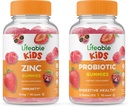Niños Zinc Lifeable + Probióticos 5 millones de niños, Gummies Bundle - Gran Tasting, Suplemento de vitamina, Gluten Gratis, GMO Gratis, Chewable Gummy