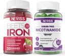 NEVISS Suplemento de Hierro Vegano, Hierro Gentl + Azúcar Sin Nicotinamide 500mg Gummies
