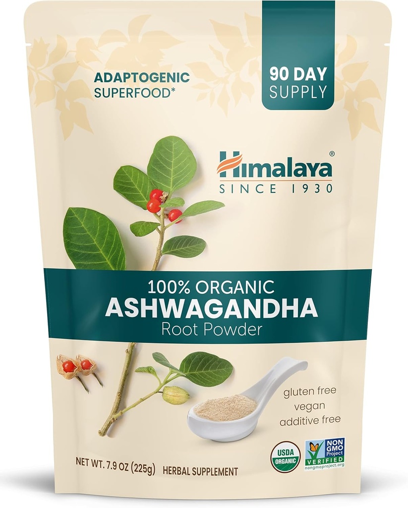 Himalaya Orgánica Ashwagandha Powder, Adaptogenic Superfood for Protein Shakes " Smoothies, 7.9 oz, 3 Month Supply
