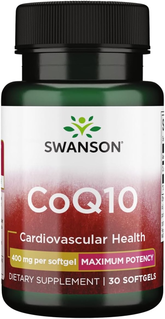 Swanson CoQ10 - Ayuda a promover la salud del corazón, el apoyo energético, " Ayuda a la salud del sistema cardiovascular general - Ayuda a mantener la coenzima Q10 Suplemento - (30 Softgels, 400 mg cada uno)