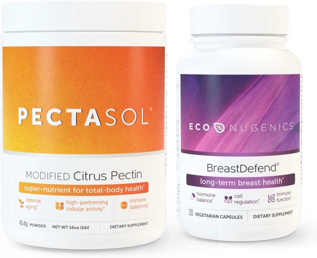 EcoNugenics promueve la salud materna y el apoyo celular - BreastDefend 30 cápsulas + PectaSol-C Citrus Modificados Pectin 454 Grams Bundle