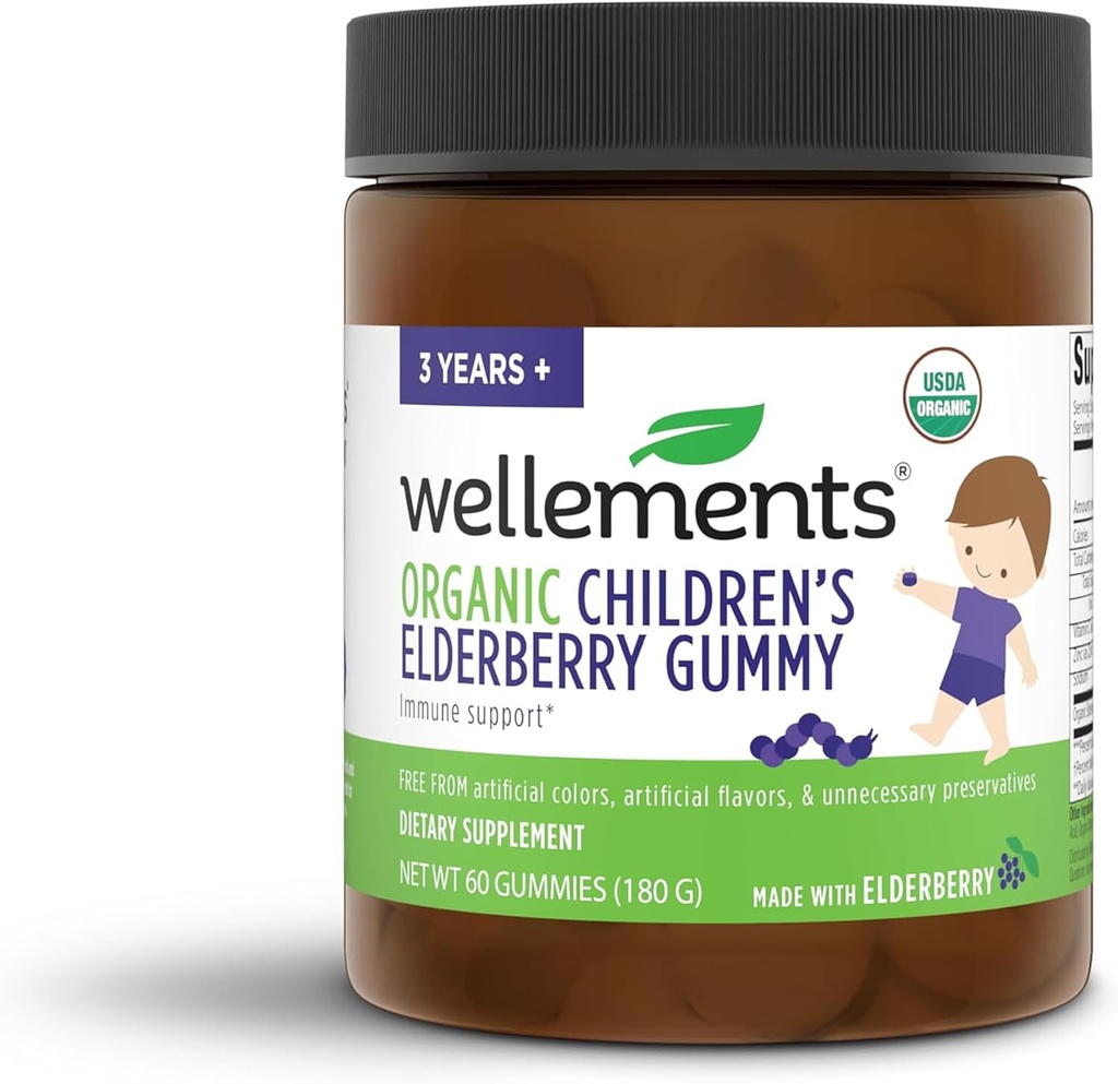 [BRSW2C33PICAO3DA] Wellements Organic Children's Elderberry Gummy ← Daily Kids Immune Support Gummies*, Made with Vitamin C and Zinc, USDA Certified Organic, No Artificial Colors ← 2 Years +, 60 Count