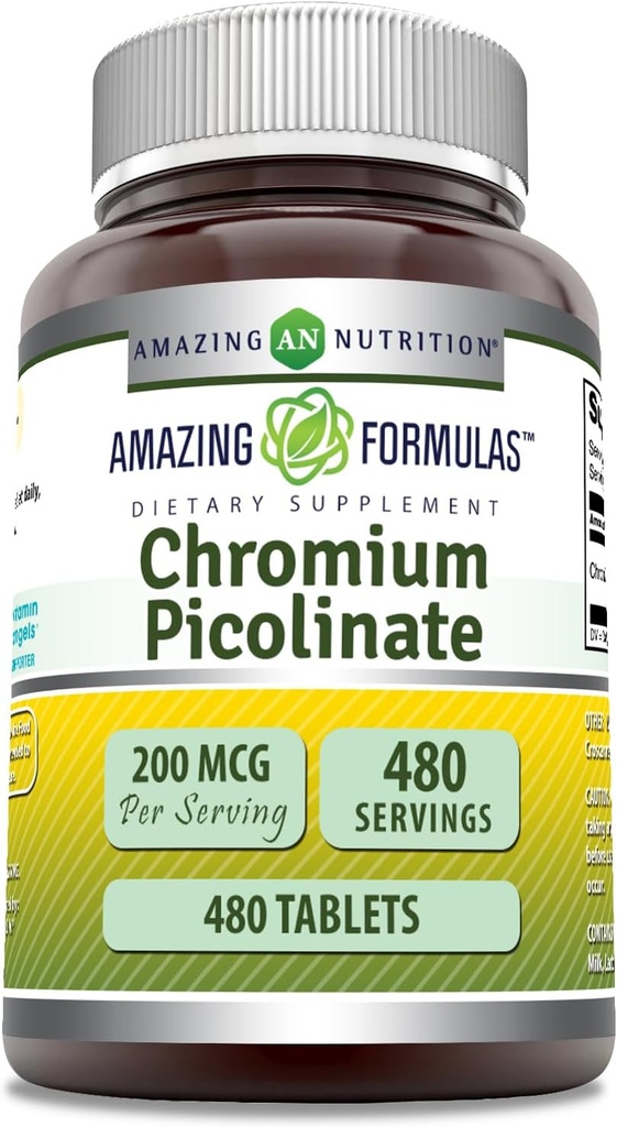 Fórmulas increíbles Chromium Picolinate Suplemento TENIDO 200 Mcg Por Serving TENIDO Tablets Silencio No-GMO TENIDO Gluten Free TEN Made in USA (480 Conteo)