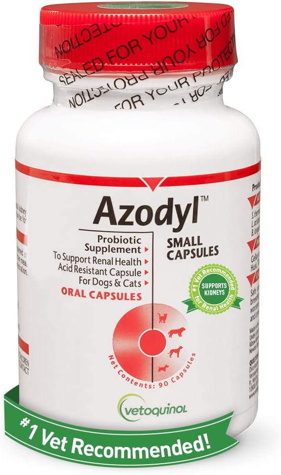 Vetoquinol Azodyl Kidney Health Suplemento para perros & gatos, 90ct - Bienestar Probiótico para Mascotas - Ayuda Asistencia Función del Riñón & Administrar Toxinas Renales - Suplemento de Cuidado Renal - Capas pequeñas fáciles de cambiar