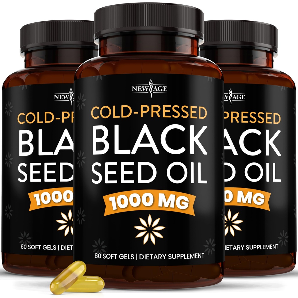 NEW AGE Black Seed Oil Softgel Capsules - Premium Cold-Presed Nigella Sativa Producing Pure Black Cumin Seed Oil - Non-GMO & Vegetarian 90 Conde (Pack of 3)