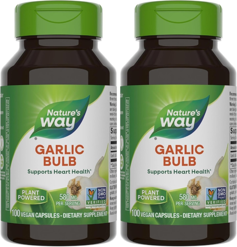 Manera de la naturaleza a granel de ajo, apoya la salud del corazón*, 100 cápsulas veganos (Pack of 2)