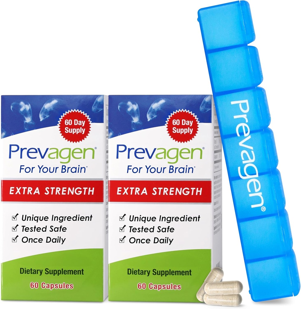 Prevagen Extra Stregnth - 120 Capsules (4 Mes de Suministro) Silencio Formulado para su cerebro Silencio 20 mg de Apoaequorin Plus Vitamin D3 con 7 Días Pill Minder