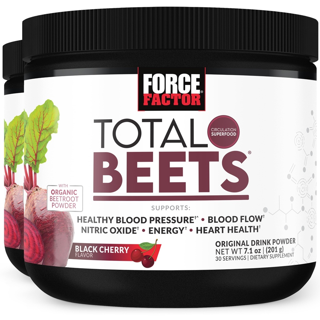 FACTOR DE FORCE FACTOR Total Beets Superfood Beet Root Powder 2-Pack, Nitratos para apoyar Circulación, Flujo de Sangre, Oxido Nitrico, Energía, Resistencia, Stamina, Cardiovascular Heart Health Supplement, 60 Servings