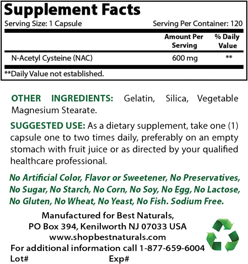 Mejores Naturales NAC 600 mg & Magnesium Glycinate 425 mg
