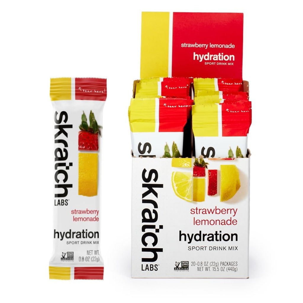 Skratch Labs Hydration Packets Hydration Drink Mix, Strawberry Lemonade (20ct) - Electrolyte Powder Desarrollado para atletas y rendimiento deportivo, Gluten Free, Vegan, Kosher