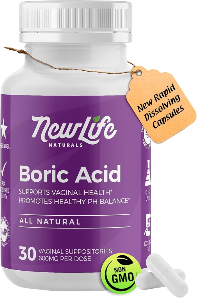 [BRSWGAI5OACBOD3L] NewLife Naturals - Boric Acid Suppositories for Women pH Balance Pills - 600mg - Feminine Care - Vaginal Odor Itching Discharge BV ANTE Made in USA ← 30 Capsules