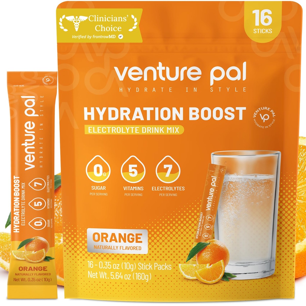 Venture Pal Sugar Free Electrolyte Powder Packets - Liquid Daily IV Drink Mix for Rapid Hydration " Party Recovery TEN 5 Vitaminas " 7 Electrolytes Anterior Keto Friendly ← Non-GMO TEN Certified Vegan TEN 16 Sticks