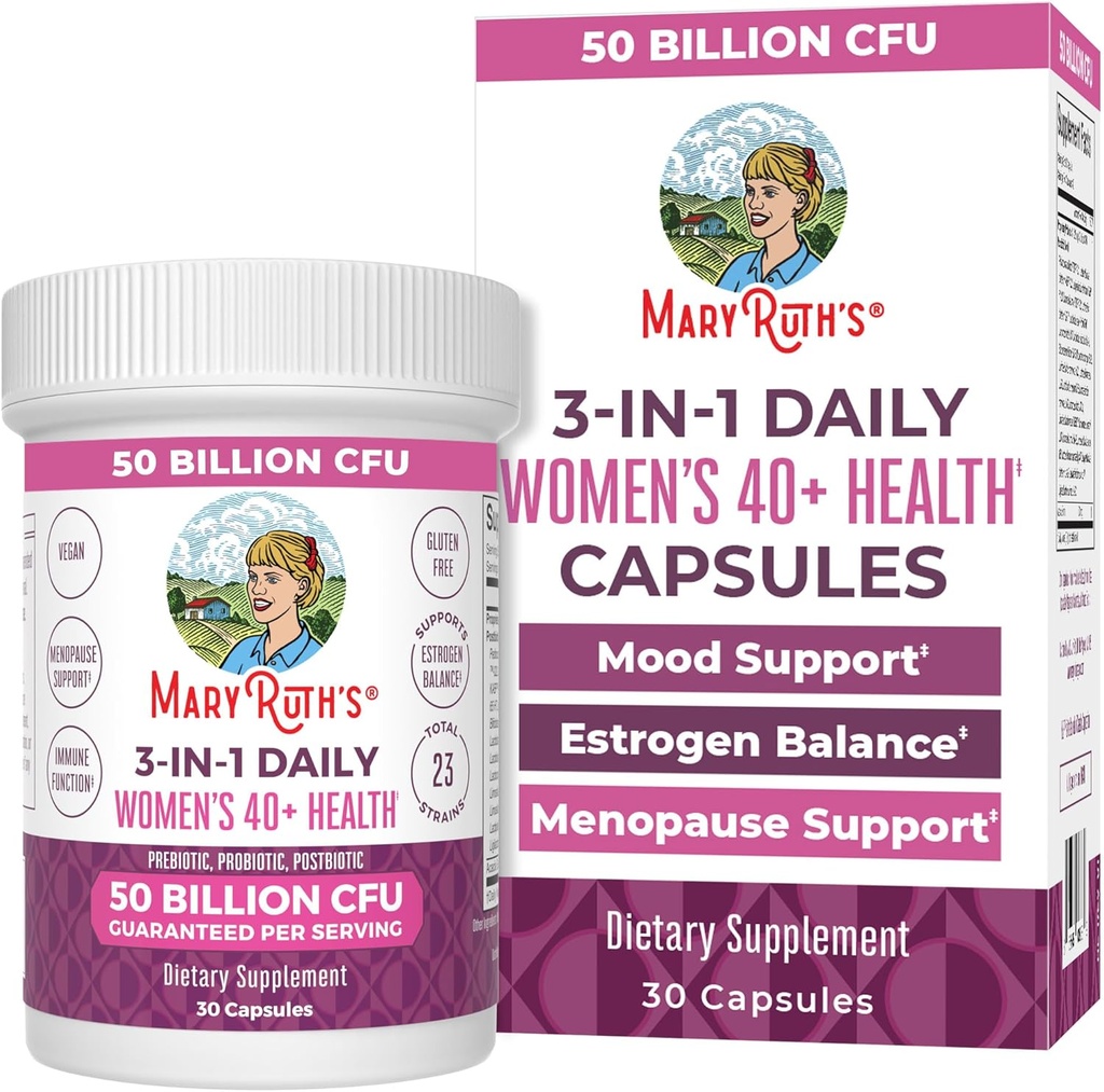 MaryRuth Organics 3-in-1 Daily Health 40+ Probióticos para las mujeres sometidas clínicamente probados  Estrógeno Suplemento para las mujeres ← 50 Billion CFU ← Allergen Free ← 30 ct