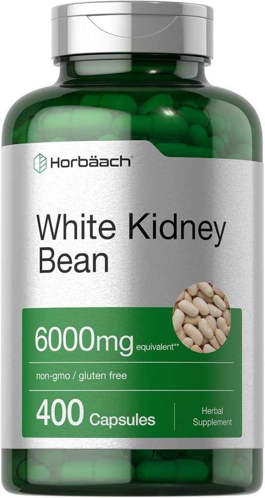 Horbäach White Kidney Bean Extract Capsules ← 6000mg Silencio 400 Conde Silencio No GMO & Gluten Gratis