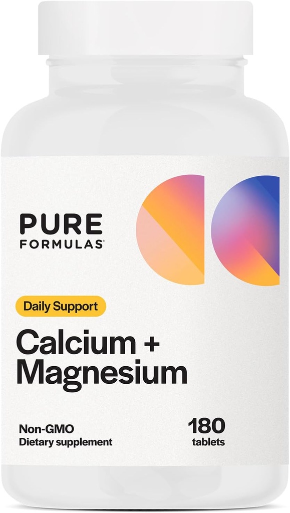 PureFormulas Calcio + Magnesio - Suplemento gratuito Gluten Asistencias Bone Health & Wellness general con magnesio Calcio Vitamina C Vitamina D & Boron, alérgenos No GMO 180 Tablets