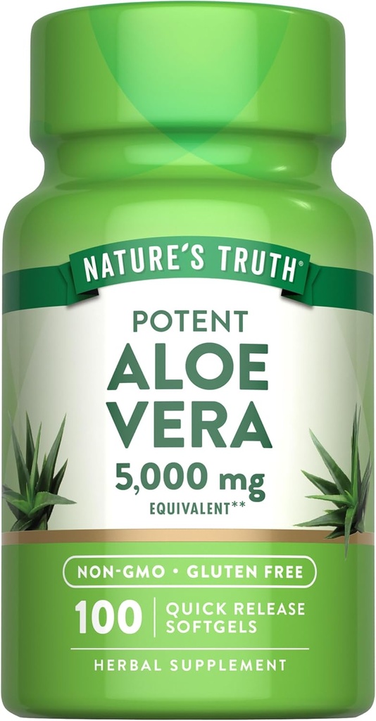 La verdad de la naturaleza Aloe Vera Softgels TEN 5000mg TENER 100 Cuenta TENIDO NO GMO Y Gluten Suplemento Libre