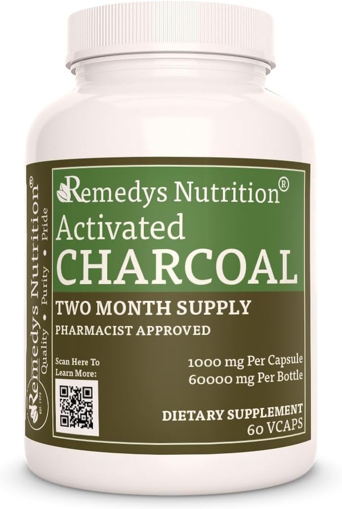 Nutrición de Remedy Charcoal Activado _ 1.000 mg, 60 cápsulas veganos Suplemento dietético