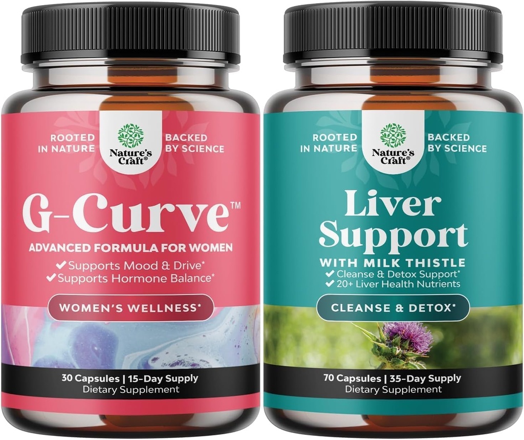 Bundle of G Curve Horny Goat Weed for Women - Enhanced Energy Mood Performance and Herbal Liver Support Milk Thistle Suplemento con Dandelion Root, Choline, Beetroot & Artichoke Extract