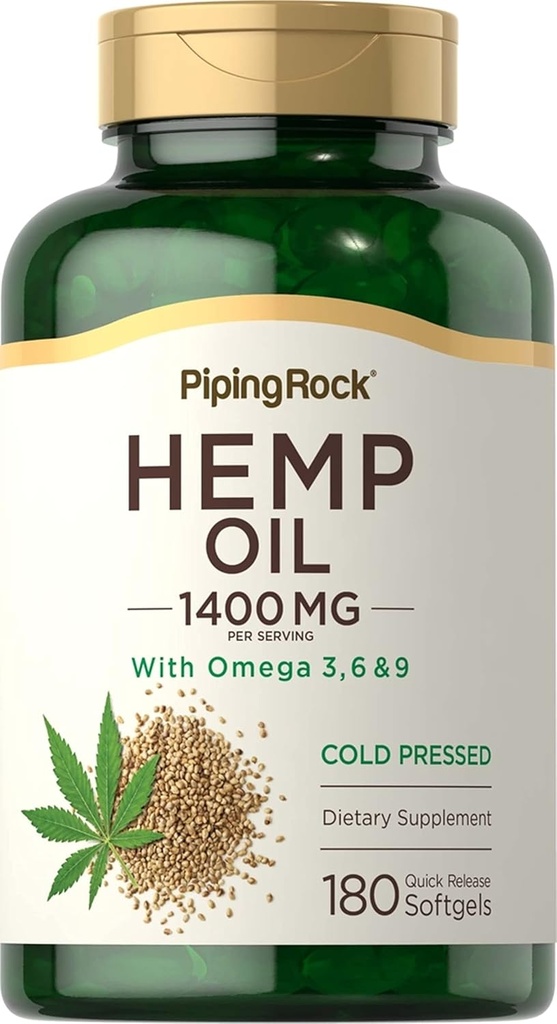 Piping Rock Hemp Oil Capsules 1400mg TEN 180 Softgels TEN Omega 3 6 9 Silencioso Presionado Silencio Gluten Suplementos gratis, Non-GMO