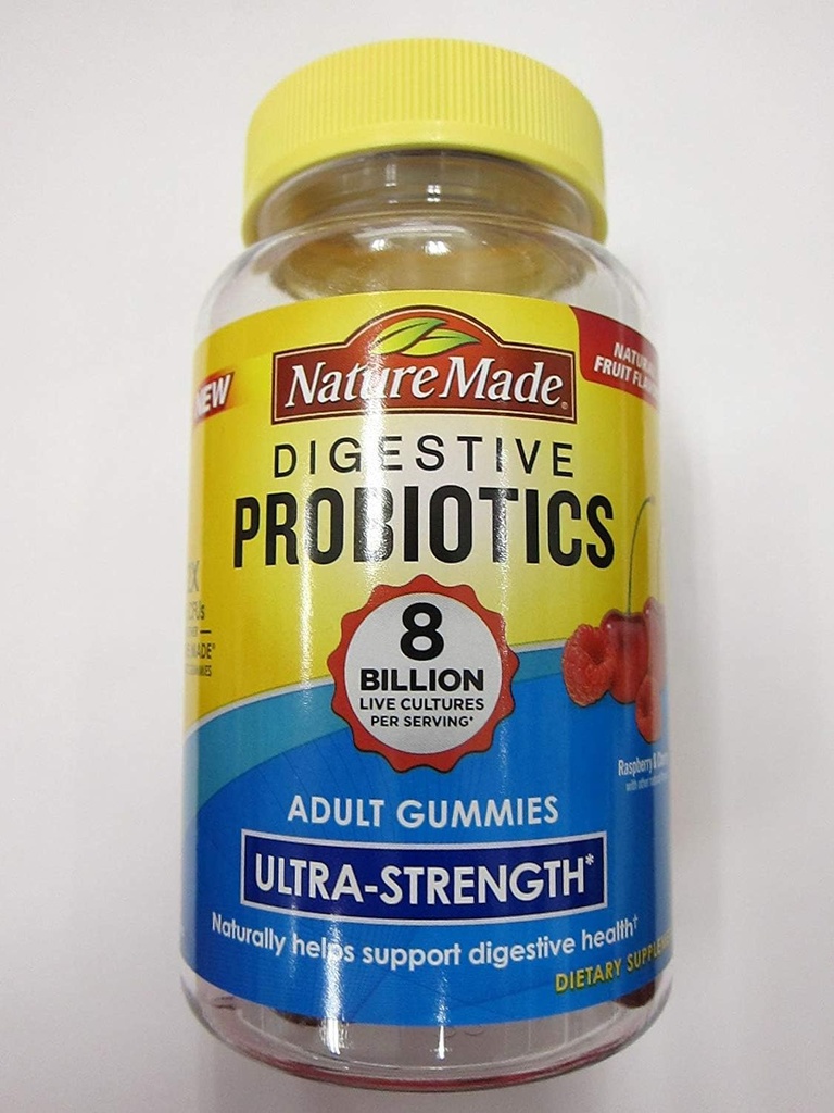 Probióticos Digestivos de la Naturaleza Ultra-Fortaleza, Raspberry & Cherry, 42 Gummies (Pack of 2)