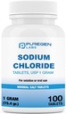 Puregen Labs Sodium Chloride Tablets 1 gm (1000 mg), USP tención (15.4gr.) Silencio 100 Conde Silencio Normal Tablas de Sal Silencio Hecho en EE.UU.