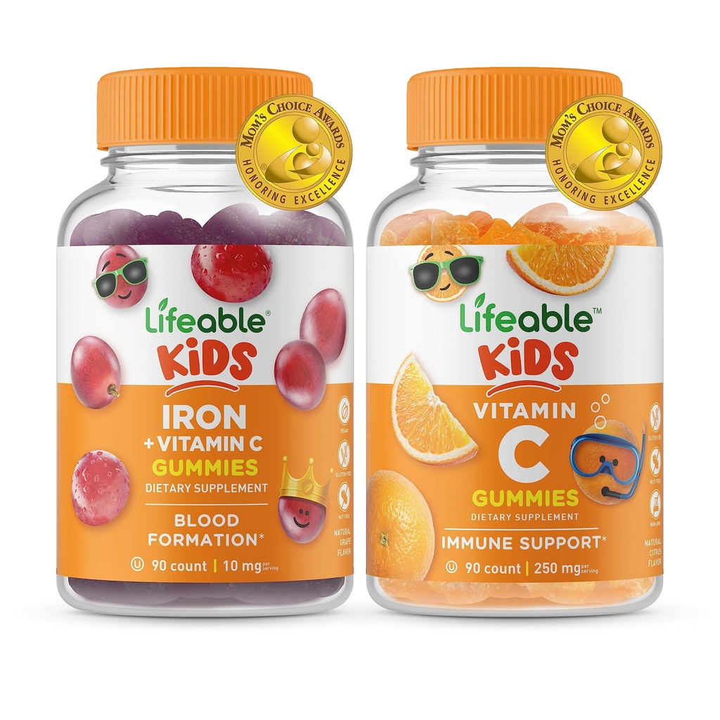 Lifeable Iron & Vitamin C Kids + Vitamin C Kids, Gummies Bundle - Great Tasting, Vitamin Supplement, Gluten Free, GMO Free, Chewable Gummy