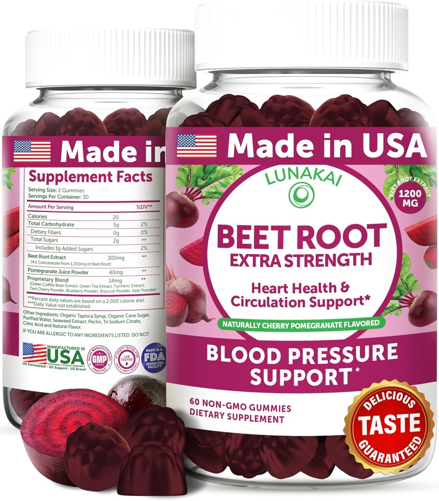 Lunakai USA Hecho gomas de remolacha con antioxidante Blend - Delicious Non-GMO Beet Chews, 60ct