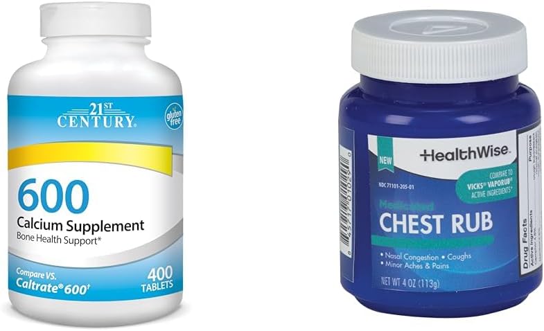 21st Century Calcium 600mg Tablets 400 Conde & HealthWise Medicated Chest Rub 4oz Cough Suppressant