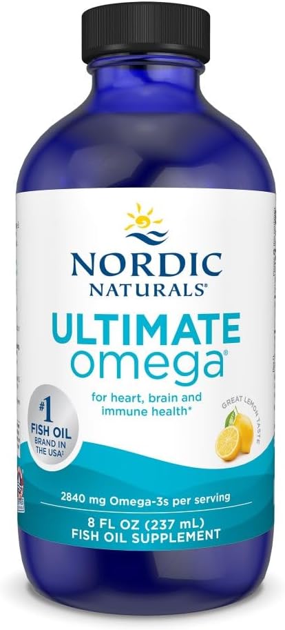 Nordic Naturals Ultimate Omega Liquid, Lemon Flavor - 8 oz - 2840 mg Omega-3 - High-Potency Fish Oil Suplemento con EPA & DHA - Promociona Brain & Heart Health - Non-GMO - 48 Servicios